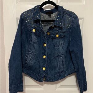 Lane Bryant Blue Jean Jacket with Gold Accents